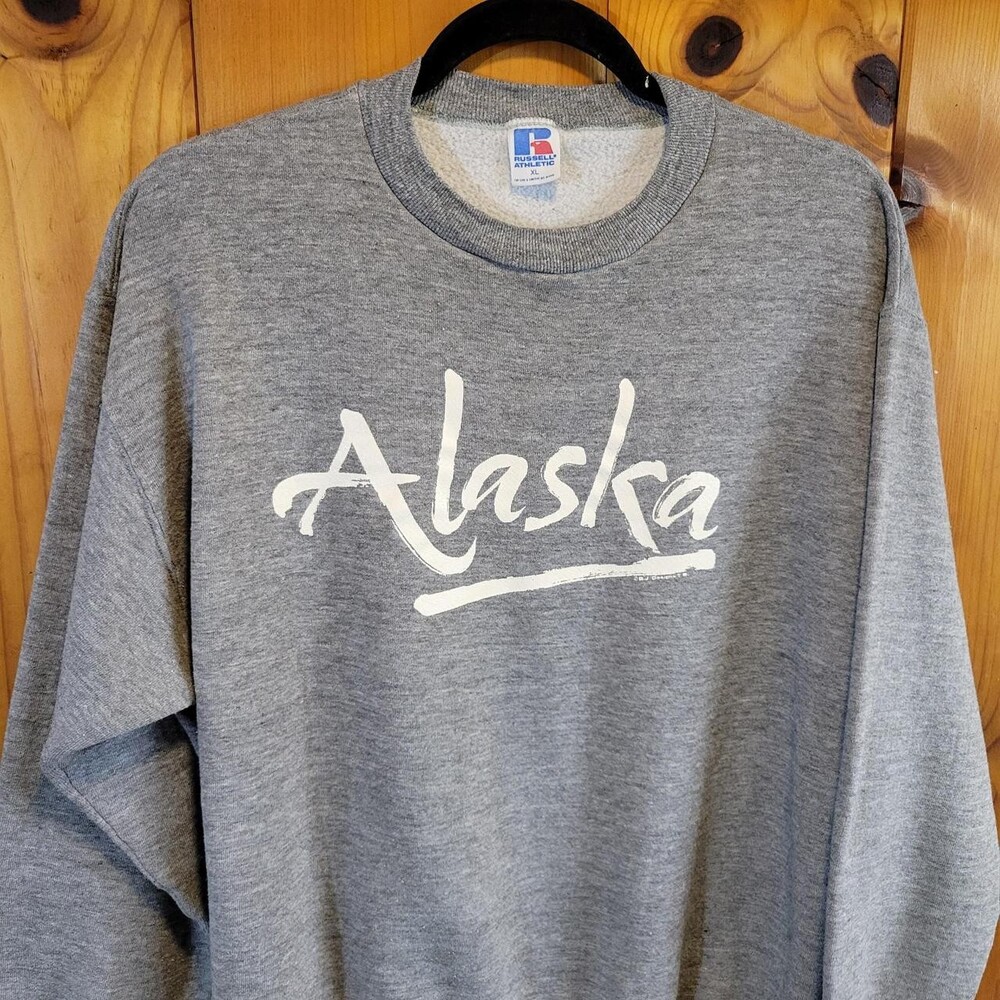 Vintage 80s Russell Athletic Alaska Sweatshirt with white 'Alaska' text